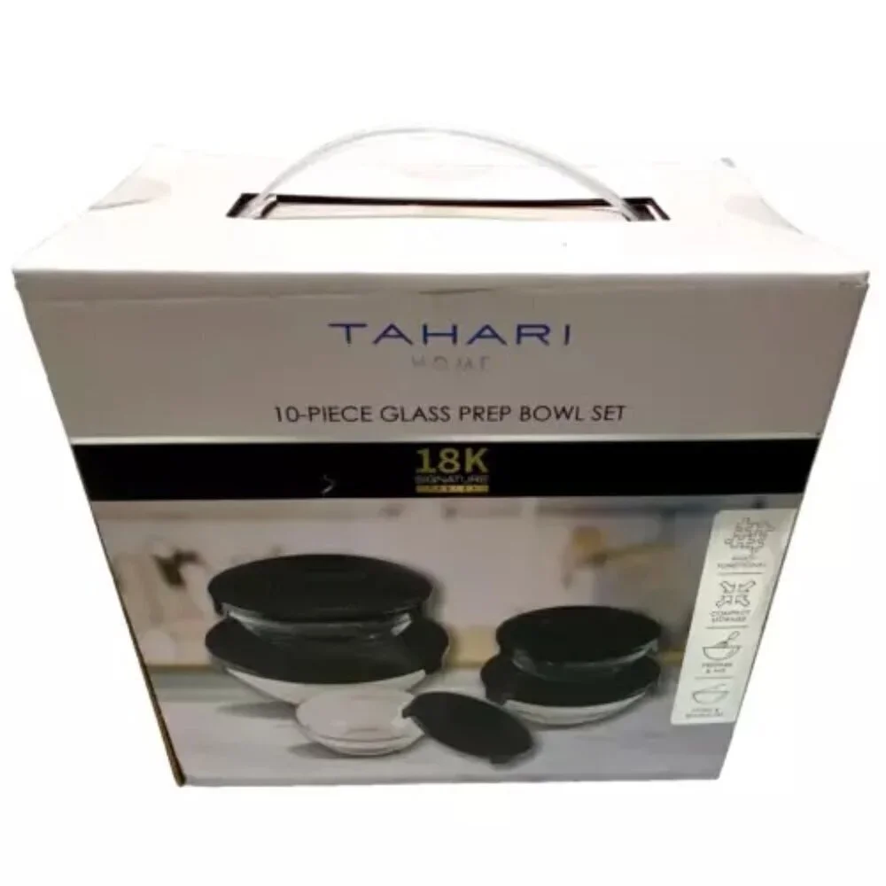 TAHARI Home Glass Nesting Prep Bowl‎ Set Stackable 10-Pc Kitchen Cooking Baking